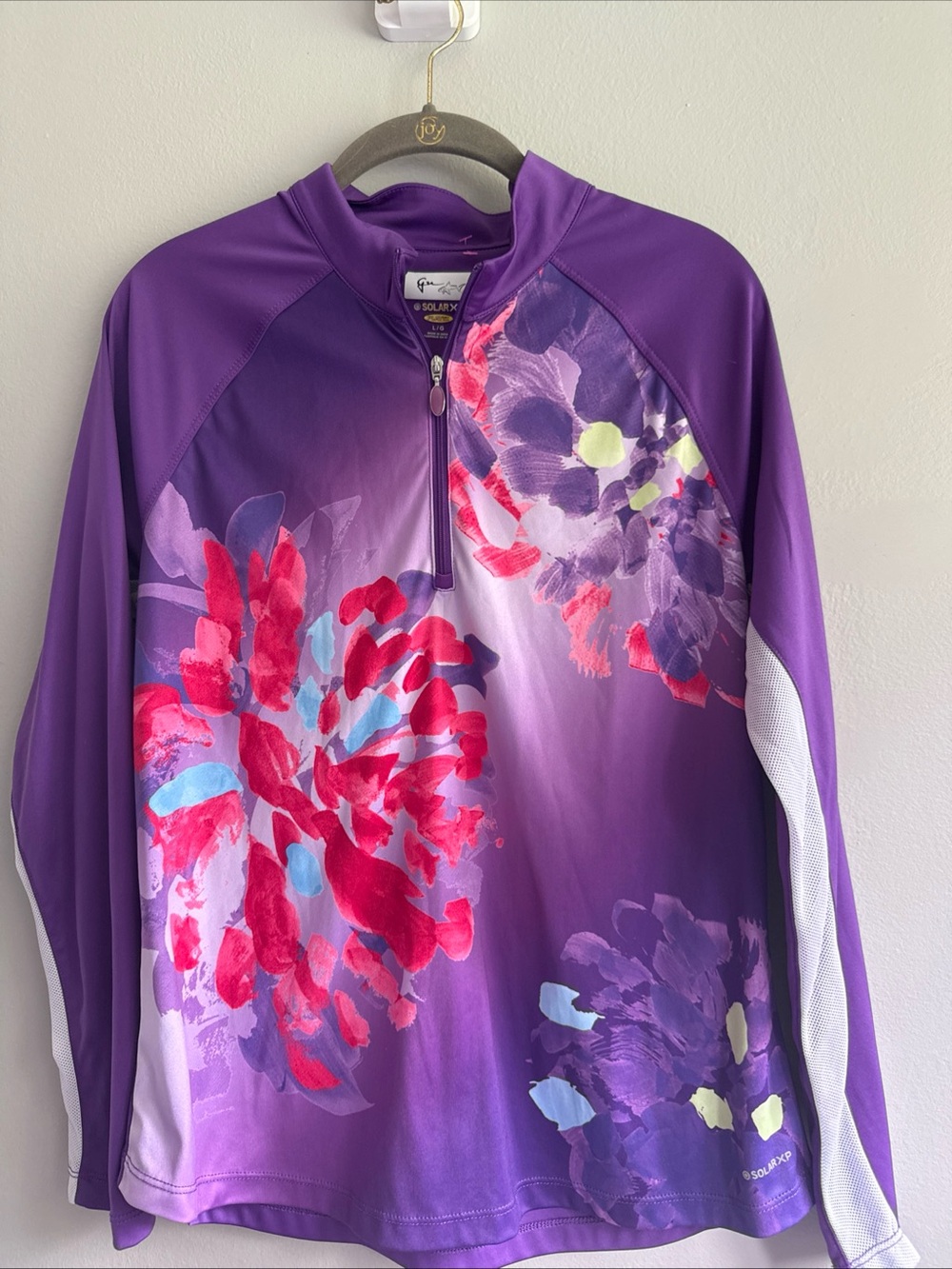 Greg Norman Solar XP Purple Floral Quarter-Zip Performance Golf Top large